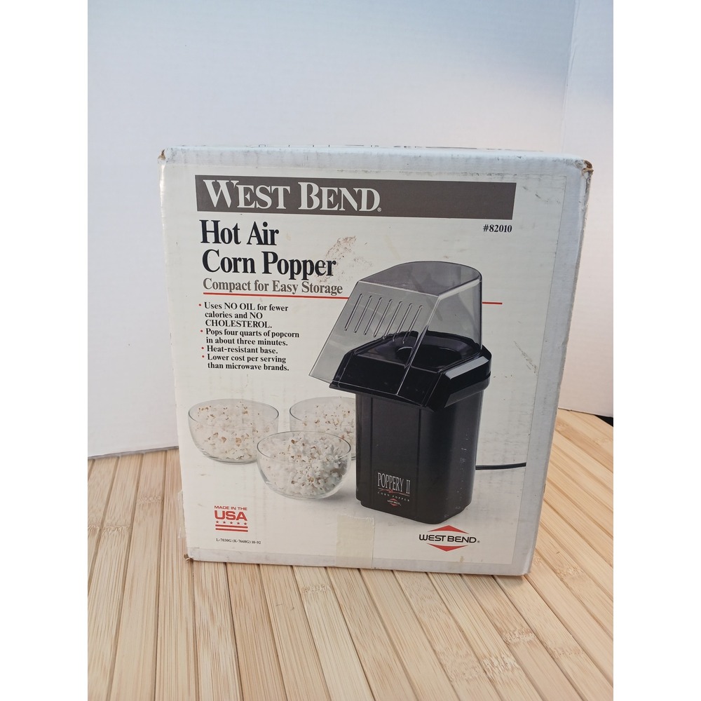 West Bend Poppery II Hot Air Corn Popper 82010 Vintage Black Popcorn Maker